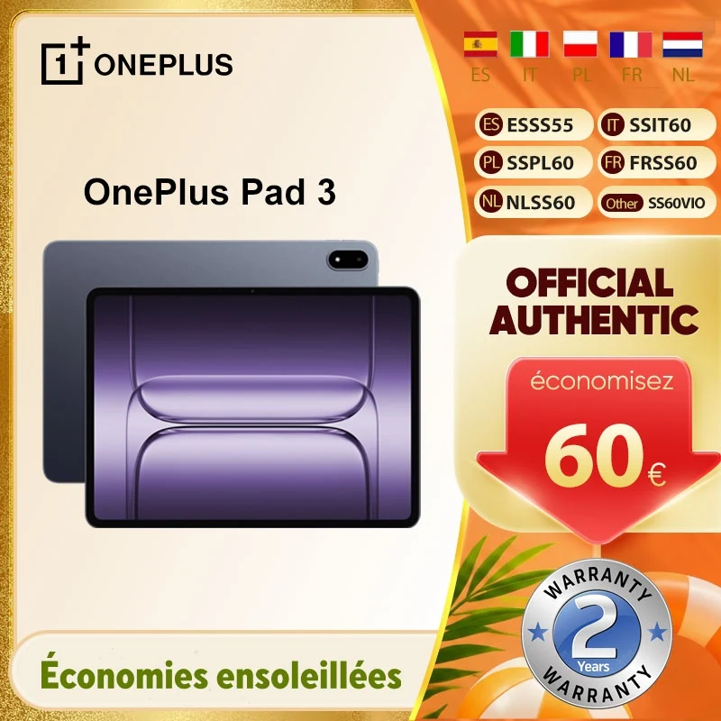 Tablette OnePlus Pad 3 13,2 pouces, écran 144 Hz, batterie 12140 mAh, Snapdragon 8, caméra arrière 13 MP, 8 haut-parleurs, charge 80 W