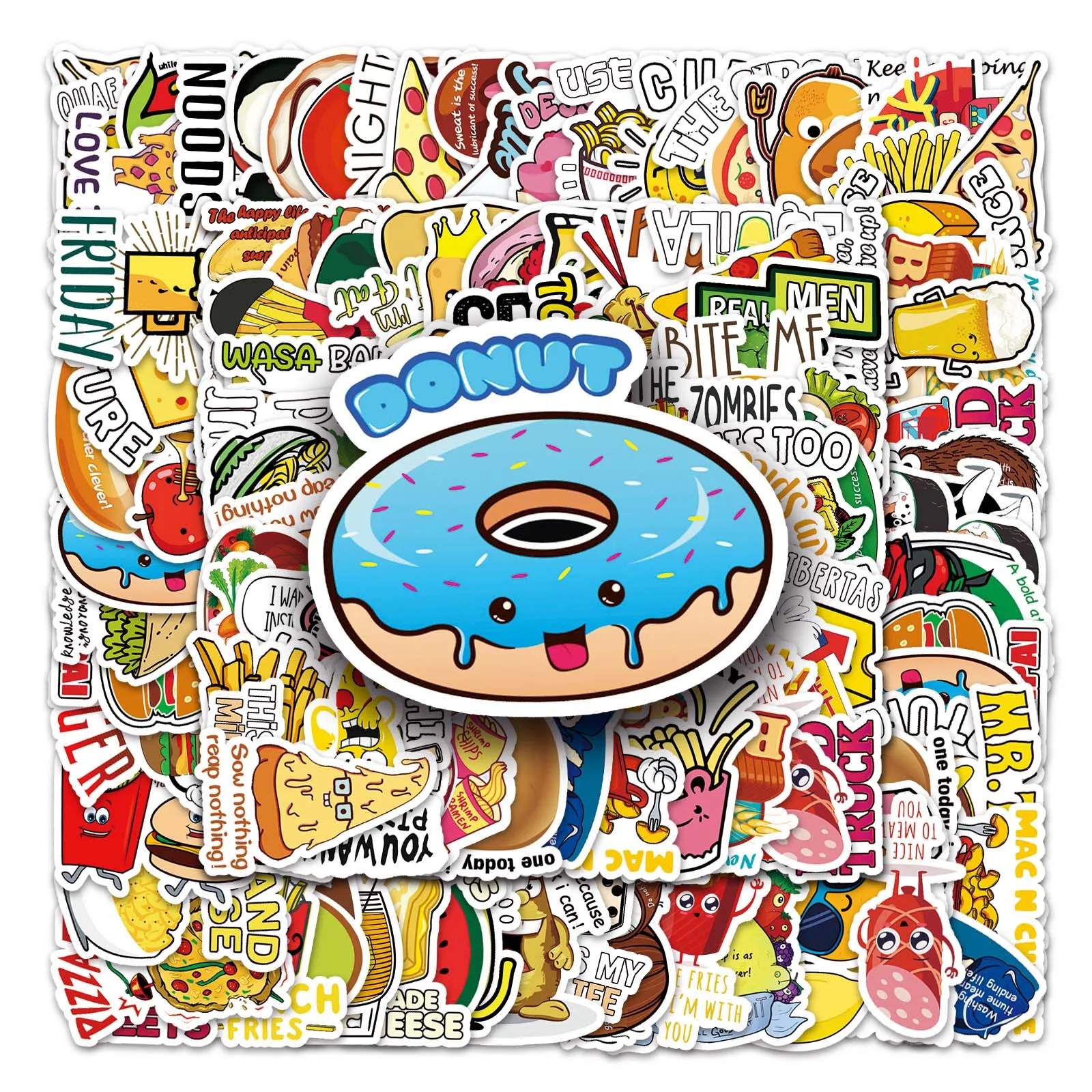 50Pcs Illustrated series Cartoon Cute Waterproof Sticker Skateboarding Snowboard Retro Vinyl Sticker