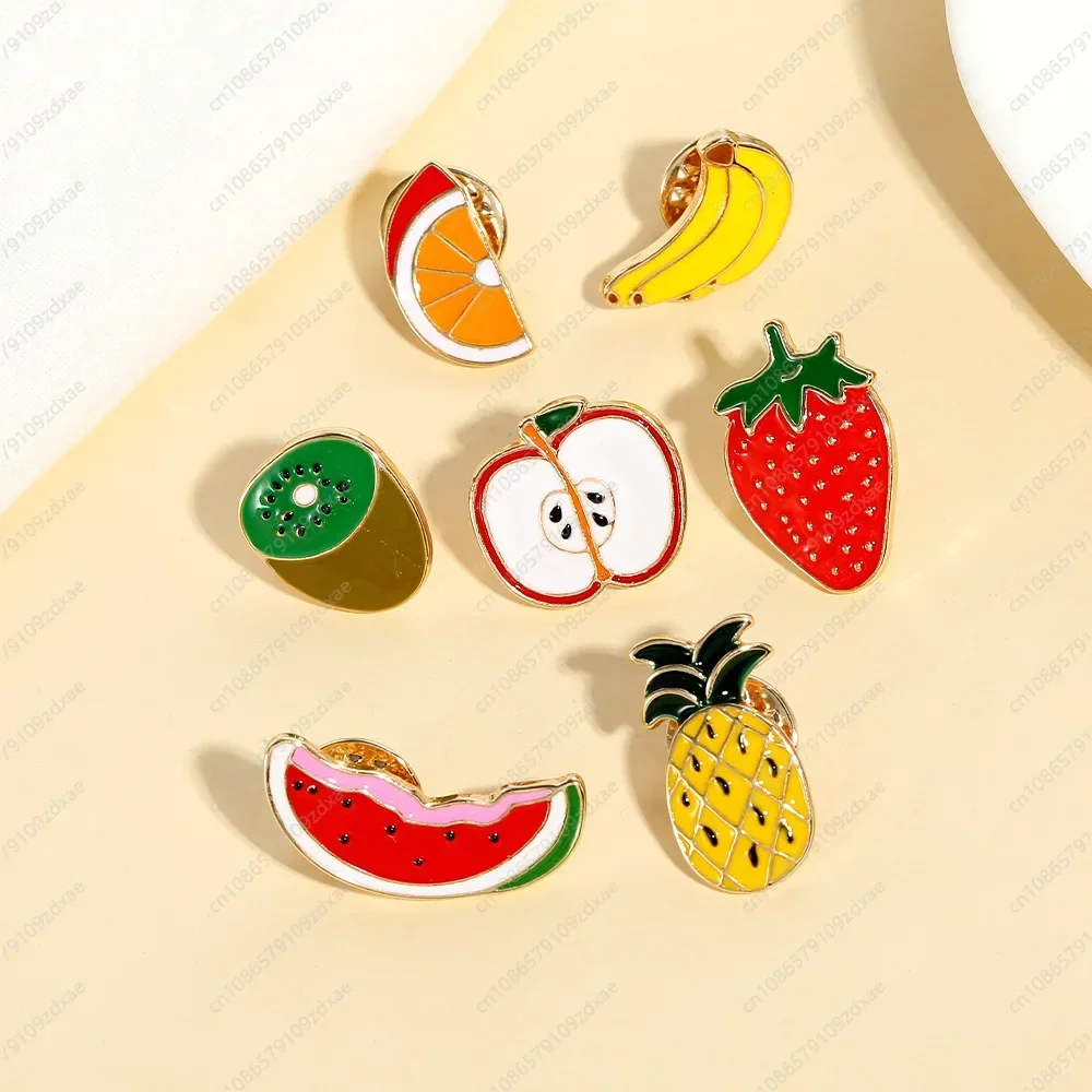 Hot Selling Brooch Creative Fruit Series Set Brooch Watermelon Strawberry Apple Badge