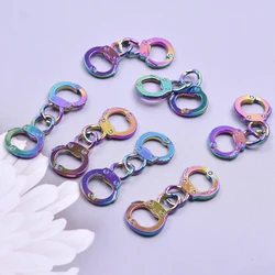 10pcs/Lot Handcuffs Pendant Rainbow Color Punk Accessories DIY Jewelry Making Supplies Metal Charms Wholesale Items For Business