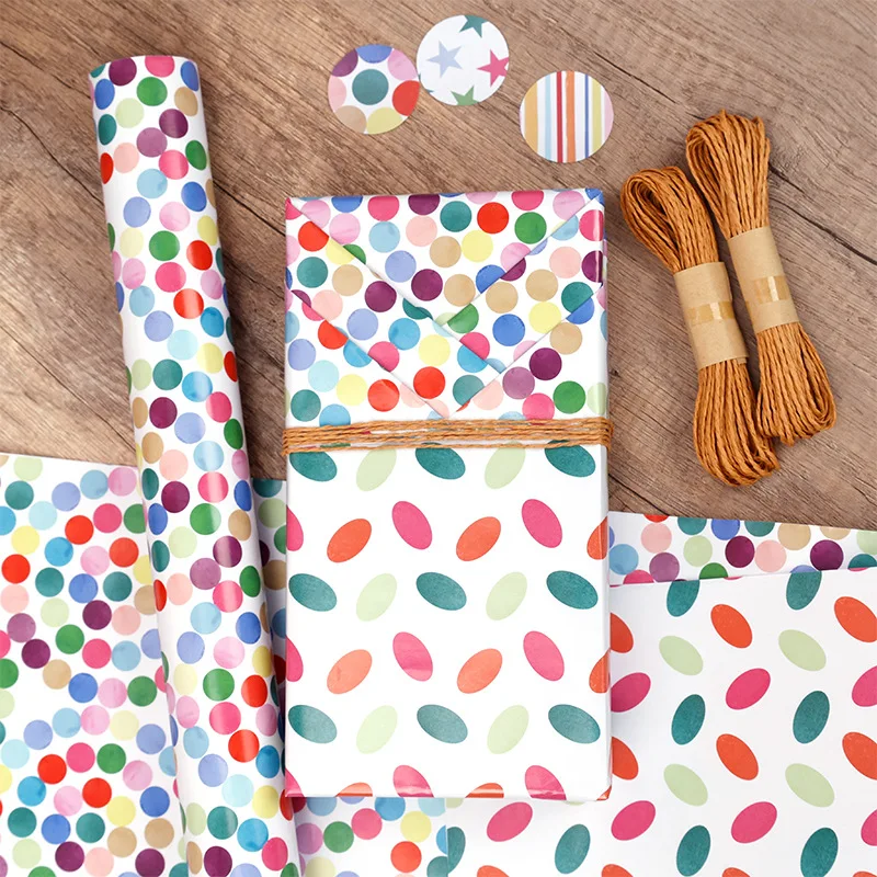 6PCS 50x70cm 80gsm Offset Paper Double-sided Watercolor Line & Dot Series Gift Bulk Birthday Packaging Paper
