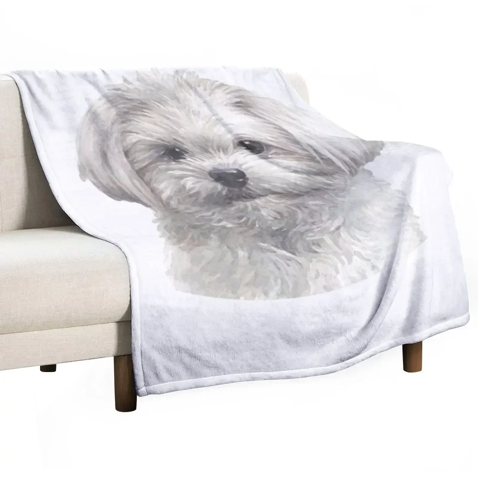 

Cute Maltese Watercolor Art Throw Blanket Lightweight Cozy Blanket for Bed Sofa