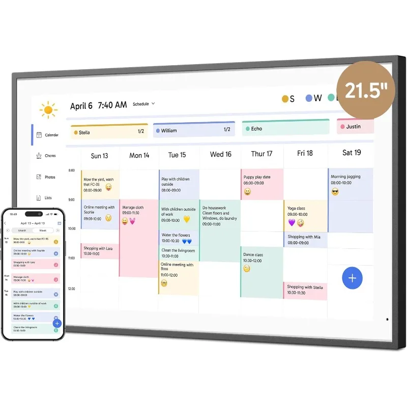 

21.5" Digital Calendar Chore Chart – 1080P Full HD Interactive Touchscreen, Smart Family Planner, Hearth Display Di