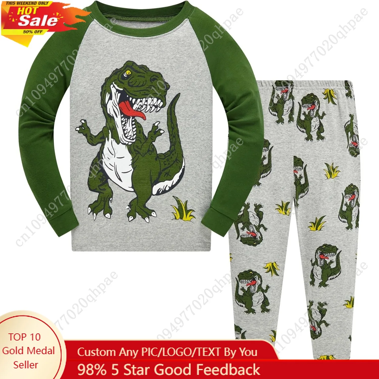

Akyzic Boys Planet Pajamas Sets 100% Cotton Pjs Toddler 2 Piece Long Sleeve Sleepwear Kids Clothes Sets Dinosaur Shirts
