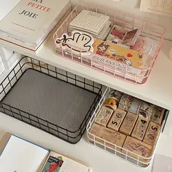 MINKYS INS Nordic Iron Desktop Storage Basket Office Cosmetics Storage Box Dormitory Storage Rack Desk Organizer