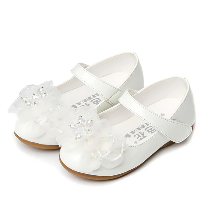 White Pink Flower Children Little Girls Princess Leather Shoes For Toddlers Baby Wedding Party Shoes 1 2 3 4 5 6 Years Old Shoe