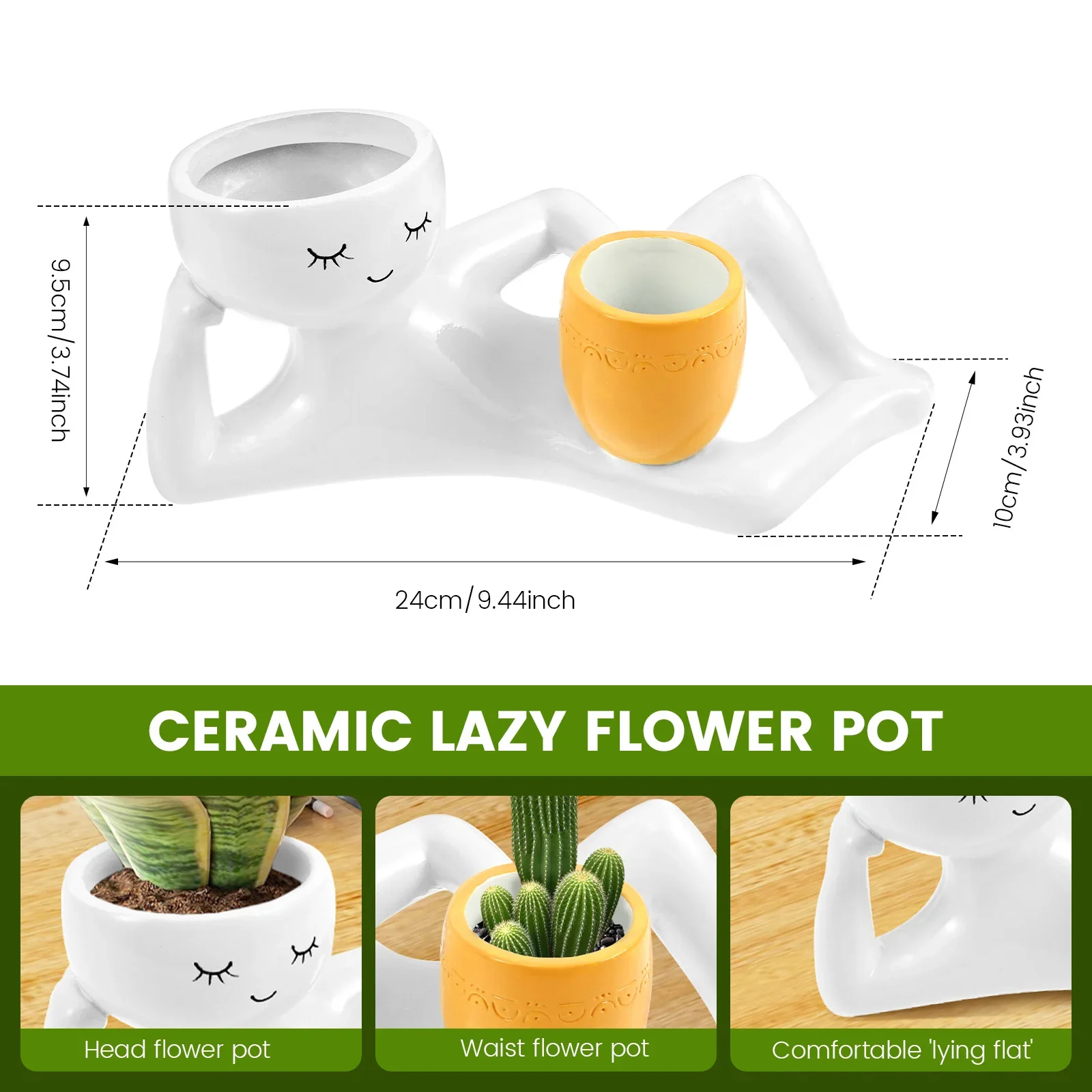 Lazy Guy Planter Resin Funny Succulent Plant Pot with Drainage Hole Desktop Flower Pot Greenery Vase Container Home Office Decor