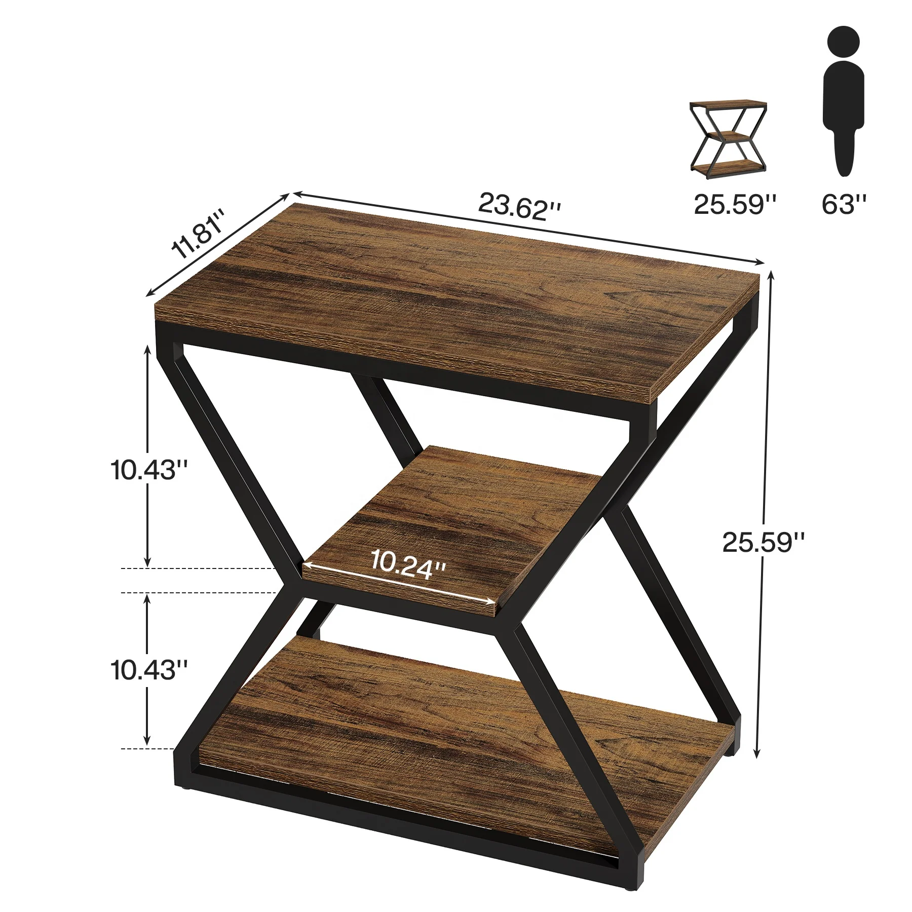 Side table with storage rack, small three-layer sofa table in the living room