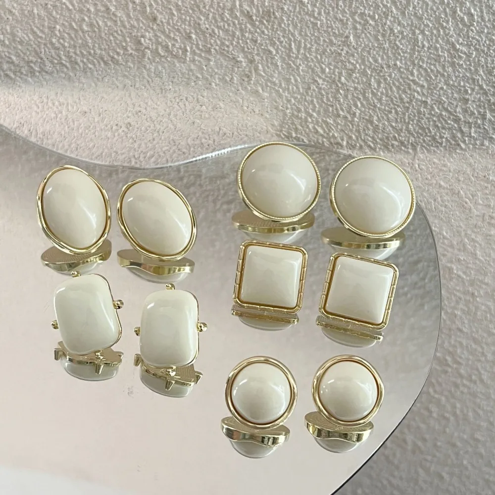 Korea Temperament White Geometry Ellipse Square Acrylic Stud Earrings for Women Trend Charms Piercing Jewelry Accessories Gifts
