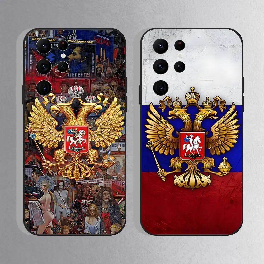 

Russia Flag national emblem Phone Case For Samsung S25,S24 Ultra,S20,S30 plus,S22 Plus,S23,Ultra 5G Silicone Black Shell