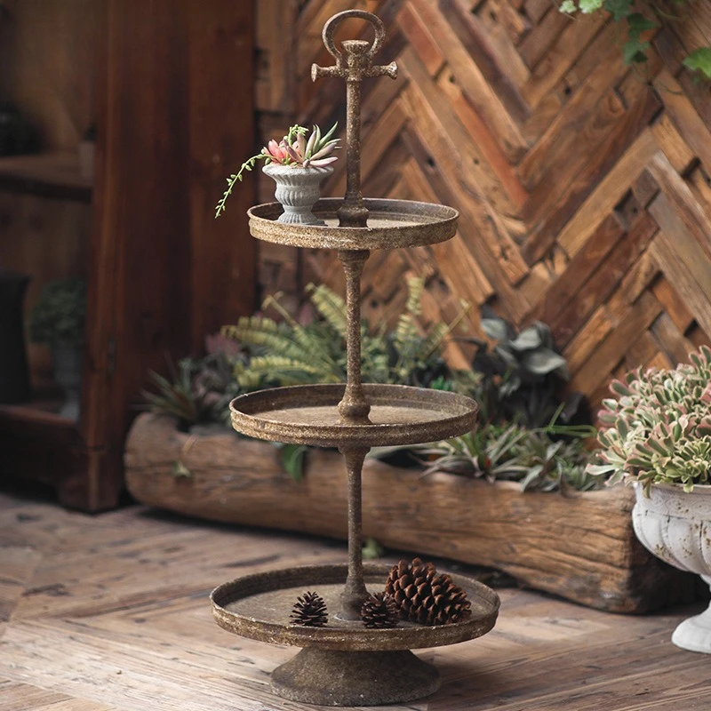 

Industrial 3-Tier Metal Dessert Tray - Vintage Cafe Display Stand for Bakery Countertop & Floral Arrangement Decor Storage tray
