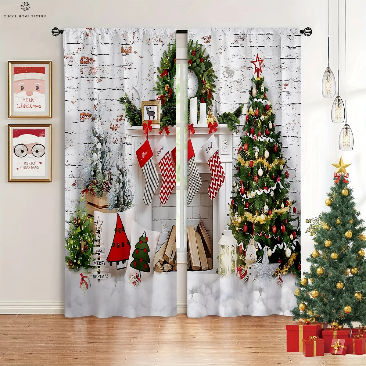 

3D Printing Christmas Curtains, Wood Grain, Fireplace Balls, Restaurant, Bedroom, Living Room, Holiday Decoration