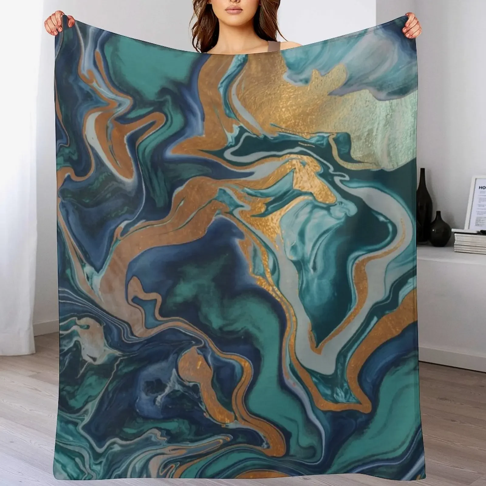 

DRAMAQUEEN MARBLE GREEN by Monika Strigel Throw Blanket For Decorative Sofa Luxury Thicken Stuffeds Beautifuls Blankets