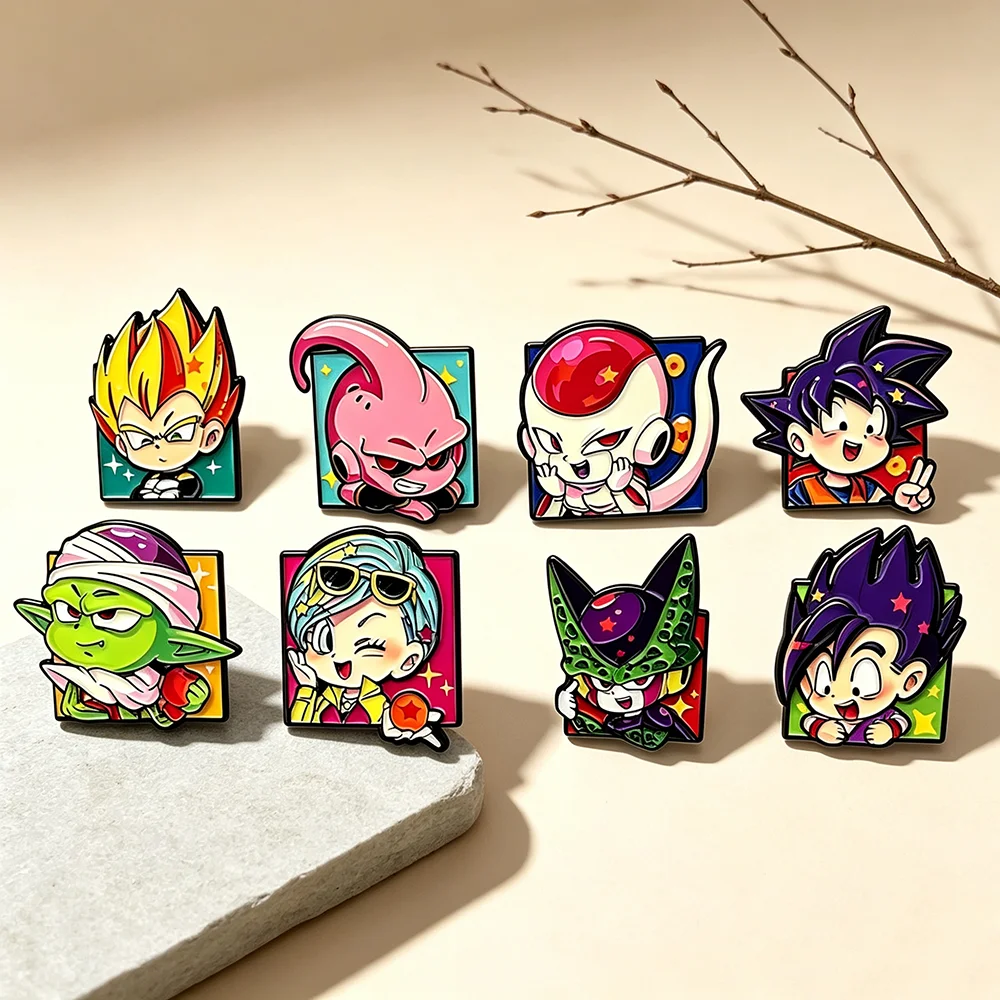 8pcs Cute Chibi Saiyan Character Enamel Pin Set, Cartoon Anime Q Version Metal Lapel Brooches, Decorative Badges for Clothing
