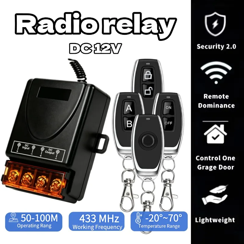 433Mhz RF Wireless Remote Control Switch 30A Relay DC 12V 24V 36V 48V 433MHz Transmitter for Water Heater Ceiling Lamp