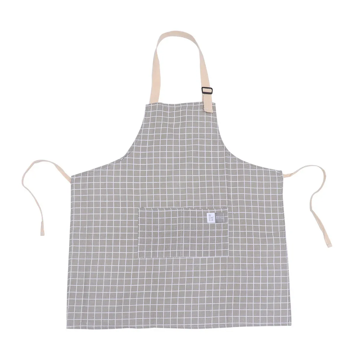

Checkered Apron Cotton Linen Kitchen Cooking Smock Pockets Adjustable Halter For Baking Gardening Restaurant Bar Wedding