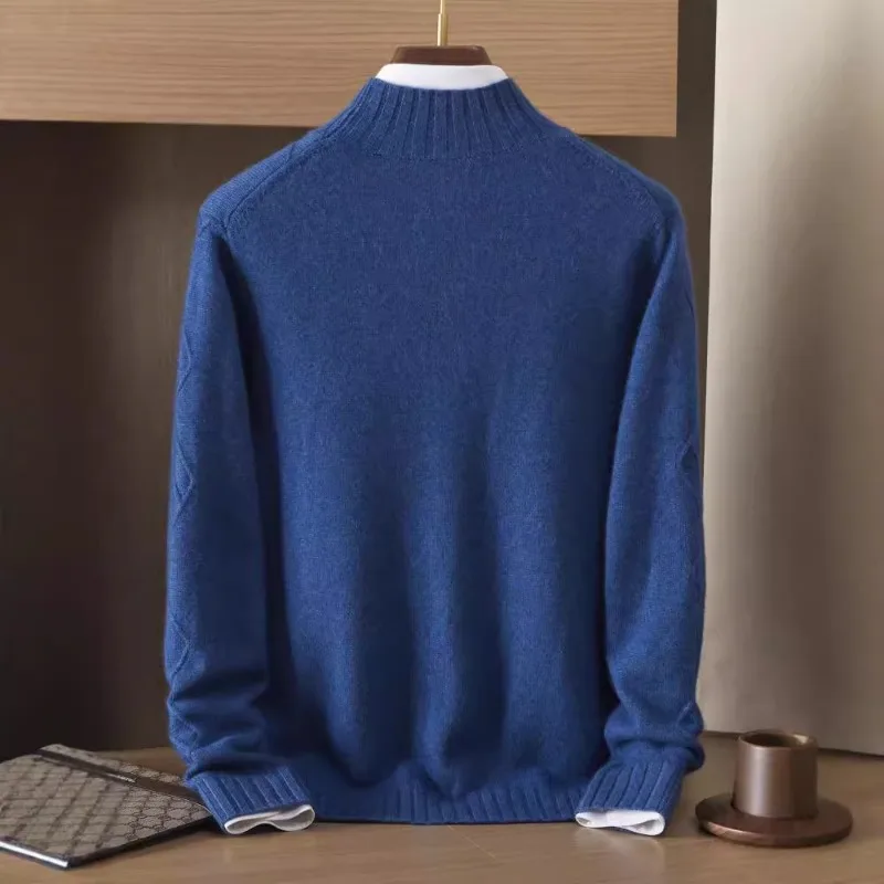 الشتاء الخريف الكشمير الرجال سترة جولة الرقبة طويلة الأكمام البلوز محبوك قميص #4