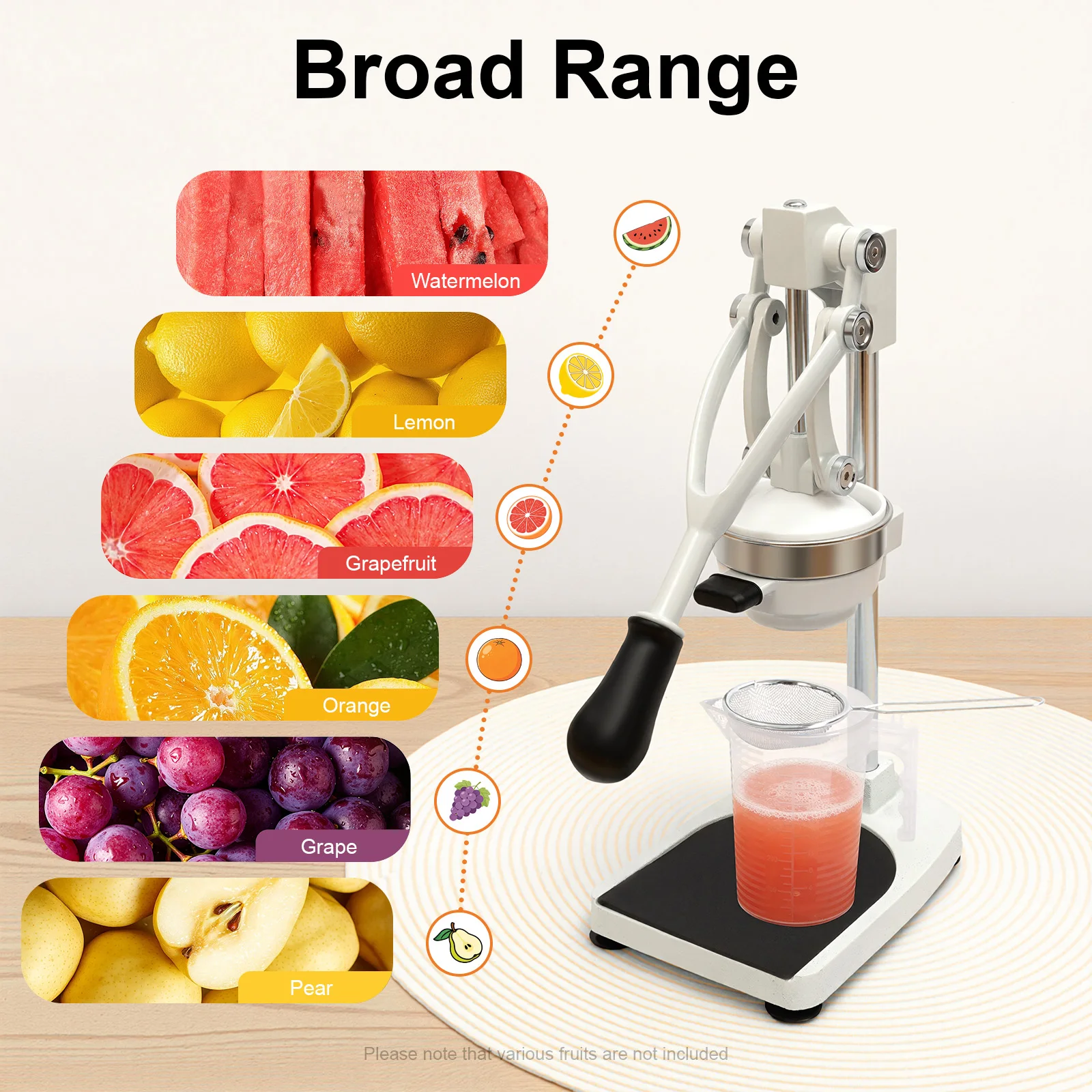 

Hand Press Juice Extractor, Commercial Manual Juicer, 304 Food Grade Stainless Steel, Silver, 2 Molds Flat Pointed, 500ml/18oz Cup, Tabletop Juicer, Heavy Duty, for Watermelon Lemon Orange Grapefruit Strawberry Fruit, 37cm Handle, Kitchen Bar