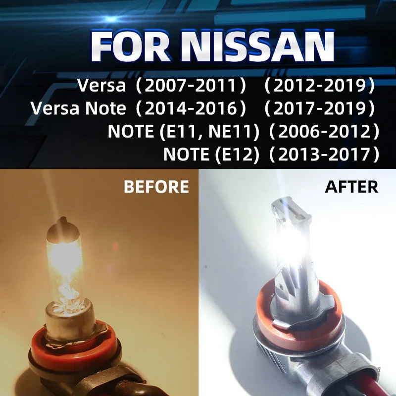 2pcs Car LED Front Fog Lights Bulbs White Yellow Dual Colors Switchback Lamps For Nissan Versa 2007 2019 Note E11 E12 2006-2017