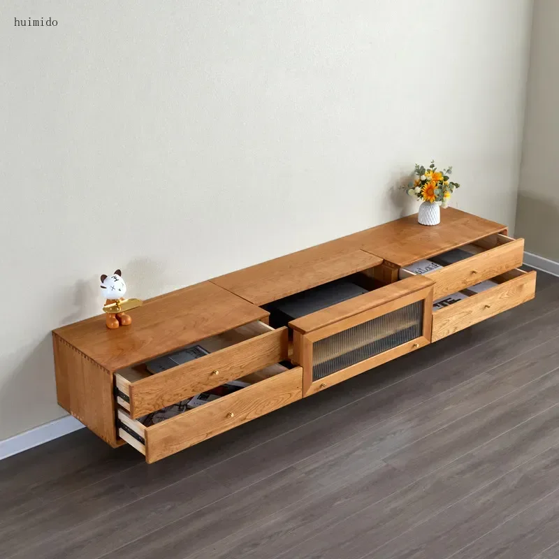 Laser projection TV cabinet Intelligent short focus Nordic solid wood custom power amplifier cabinet Oak special furniture