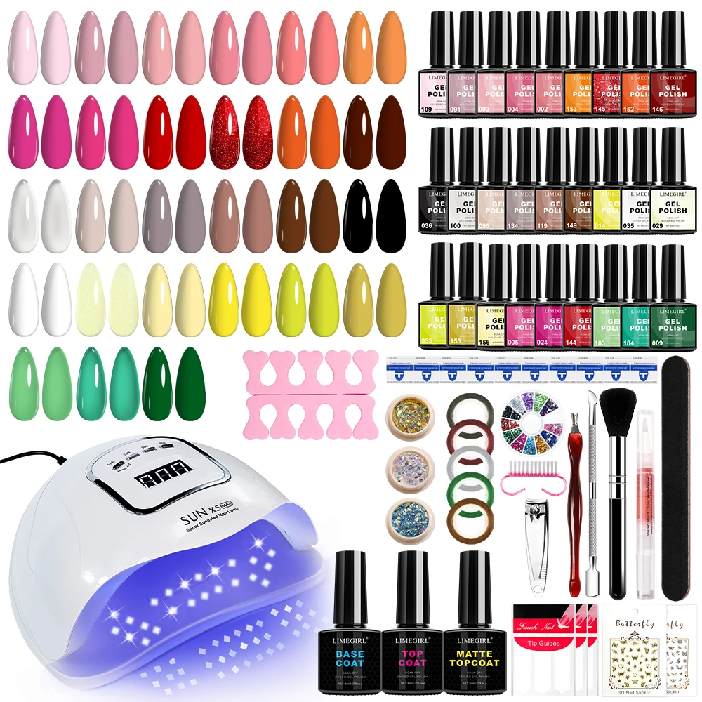 

New Professional Gel Nail Polish Kit 27 Solid Color Gels with UV Light LED Manicure Lamp Gel Nail Polish Starter Kit Soak Kit Sa