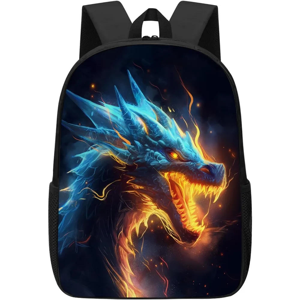 

Dragon Backpack For Kids Boys Girls, Cool Blue And Yellow Fire Dragon Head Bookbag For School/Travel