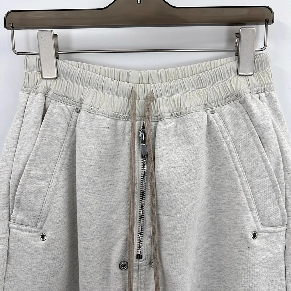 Dark Girl RO High Street Women's Drawstring Loose Wide Leg Floor Dragging Sports Pants Grey Zipper Door Placket Casual Pants