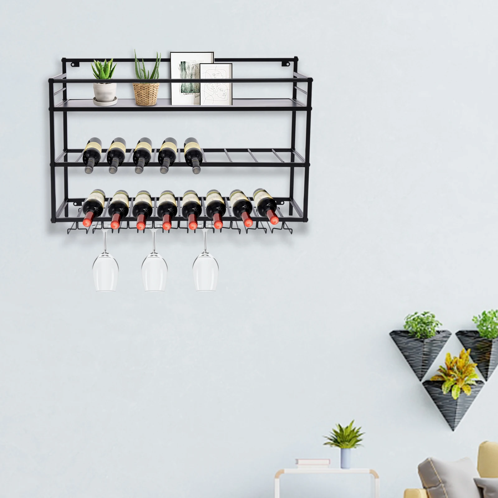 رفوف النبيذ الصناعية الحائط ريفي المعادن معلقة حامل النبيذ النبيذ الملحقات جدار جبل زجاجة حامل جدار الجرف