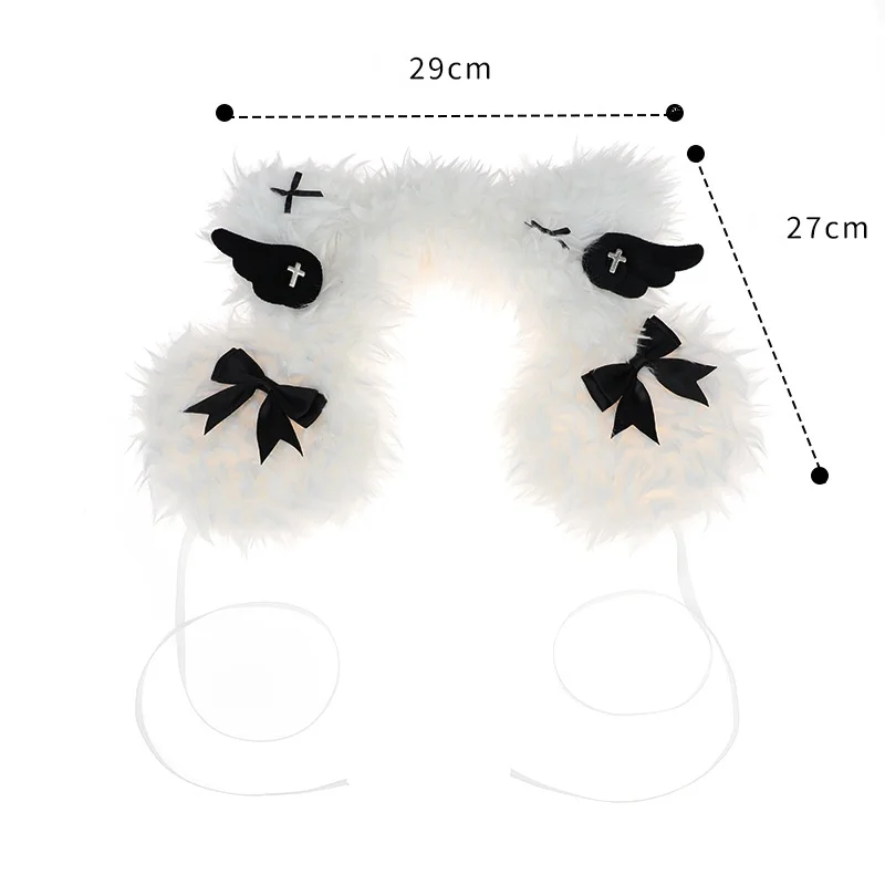 Peluche Cappello peloso Donna Ali invernali Harajuku Paraorecchie Lolita Kawaii Paraorecchie termici tinta unita Ragazze Y2k Mezzo cappello Accessori