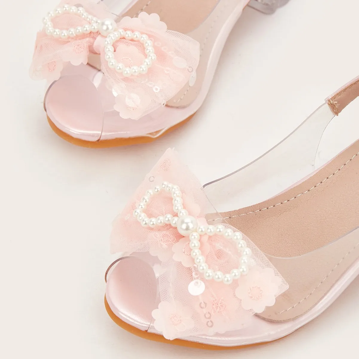 Children's Wedding Dress High Heels 2025 Summer New Girls princess Thick Heel Beaded Bow Sandals Crystal Heel Fish Mouth Sandals - view 2