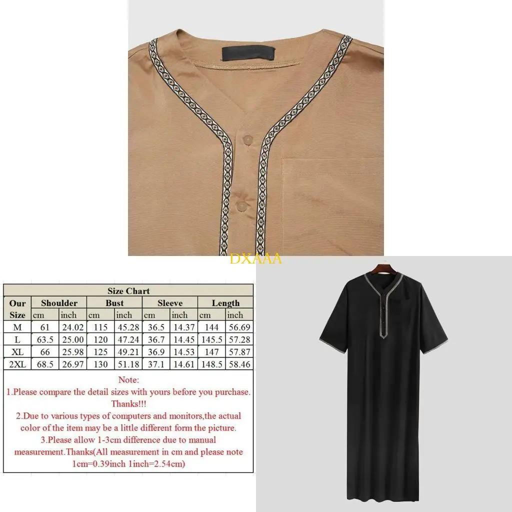 

DXAA мусульманский халат, удобная мусульманская мужская рубашка с дизайном пуговиц, свободный V-образный воротник, мусульманская