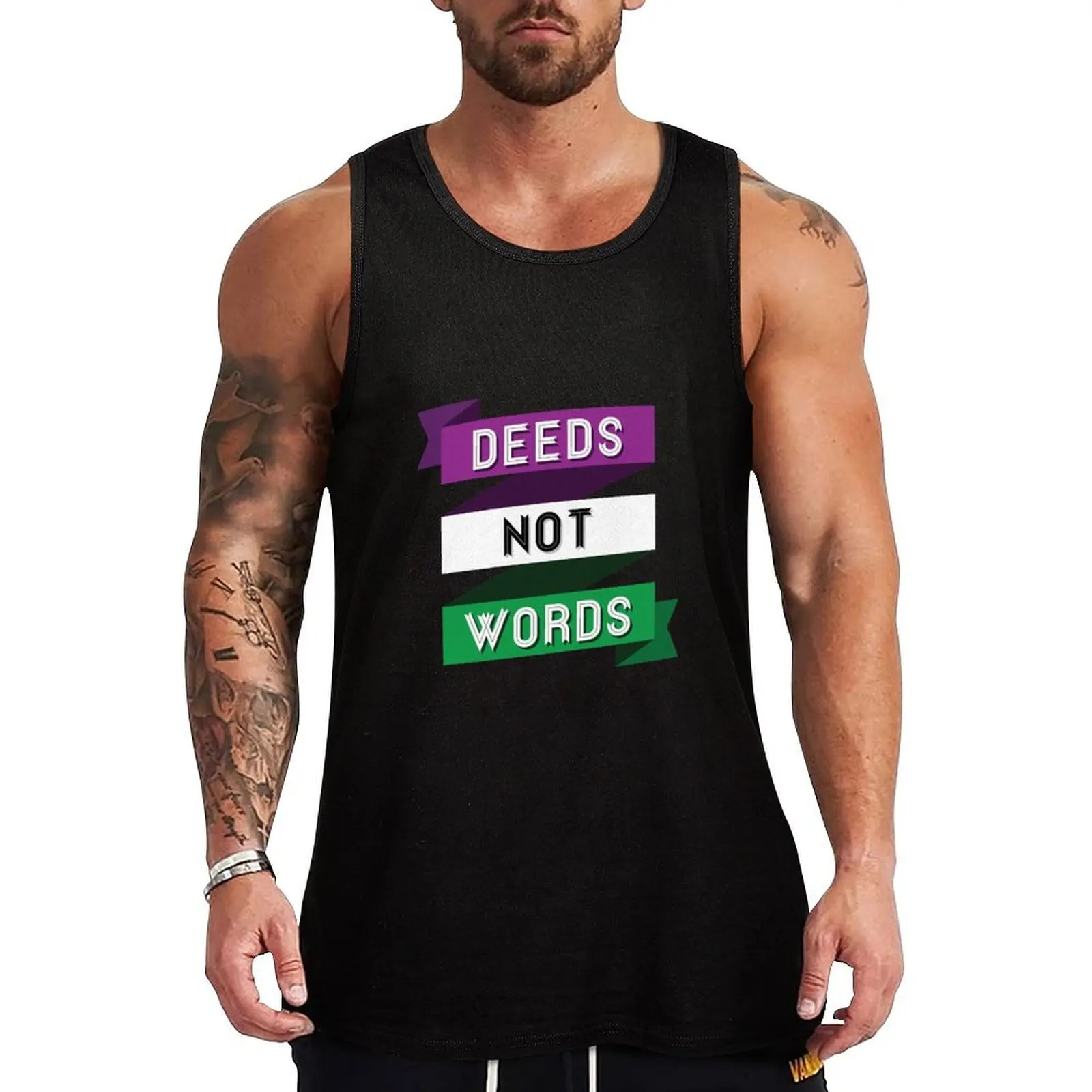 

Deeds Not Words Tank Top tops sleeveless tshirts for men muscular man gym clothing