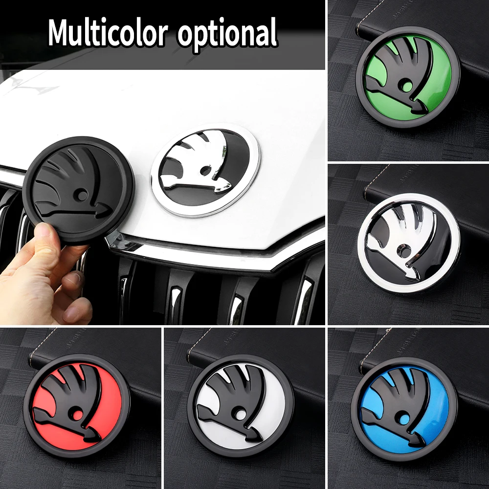 1pcs 8/9/10cm Car Emblem Badge Hood Front Rear Trunk Logo For Skoda Fabia Yeti Rapid Kodiaq Mk3 A4 A6 A7 Kamiq Karoq Vrs