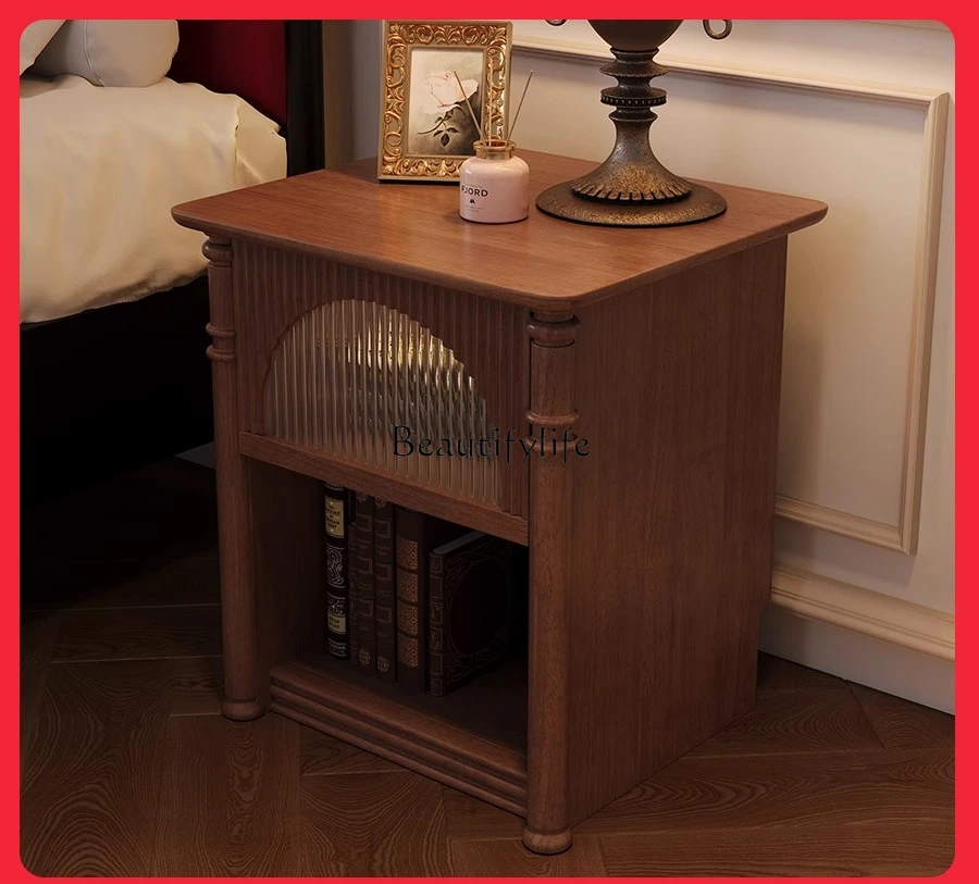

Solid Wood Bedside Table Simple Modern Small Apartment American Retro Storage Cabinet