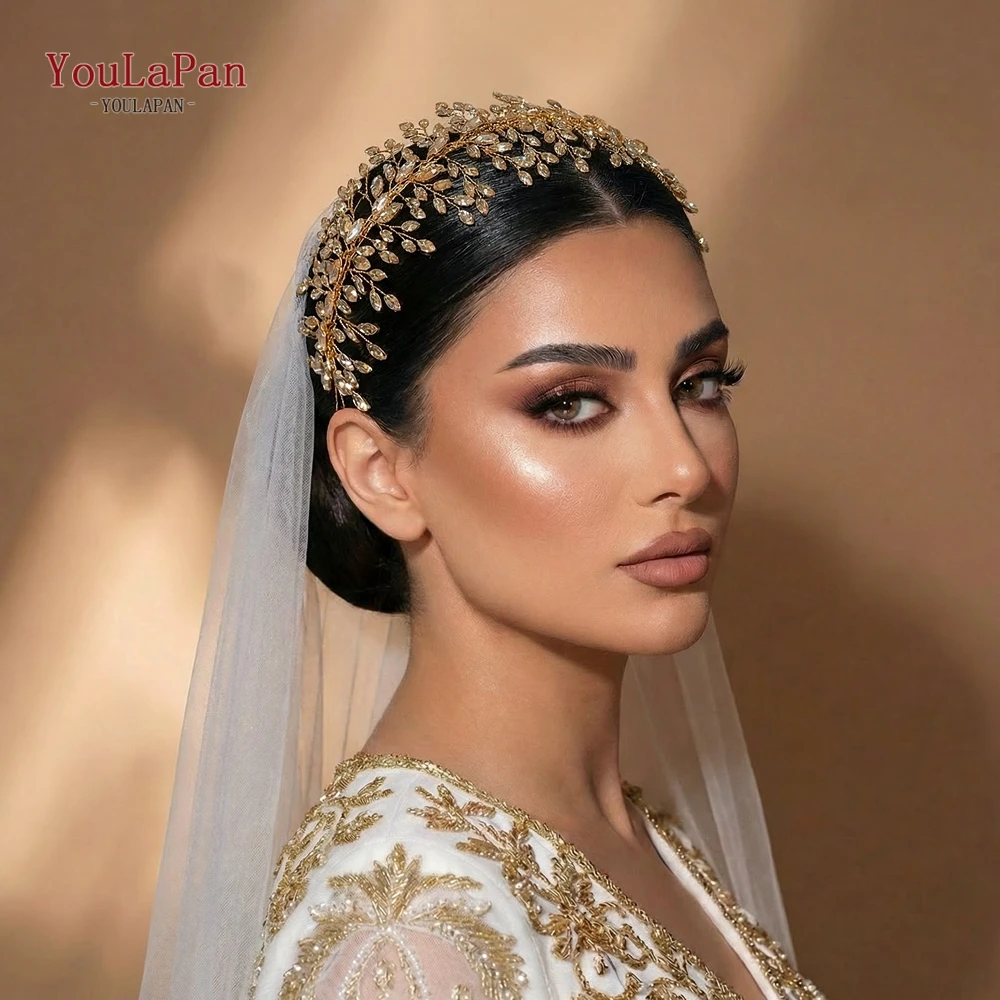 YouLaPan Shiny Rhinestone Bride Head Hoop Elegant Champagne Wedding Headpieces Hair Accessories Party Prom Tiara Headdress HP987