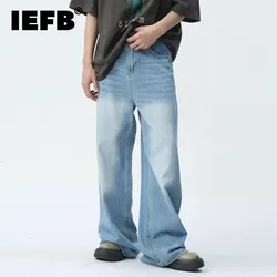 IEFB Wide Leg Jeans New Simple Style Pocket Zipper Casual Male Denim Pants 2024 Summer Fashion Men's Trousers Looes 9C1519