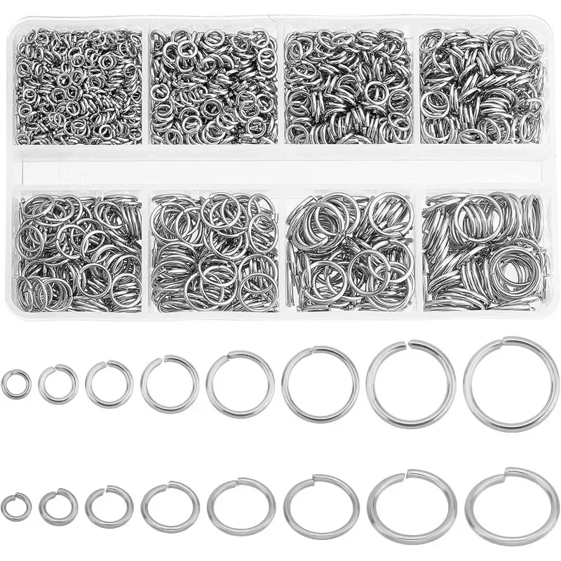 Open Jump Ring 304 Stainless Steel 2280pcs 8 Sizes O Rings Jewelry Making Connect Rings Dia 3mm 4mm 5mm 6mm 7mm 8mm