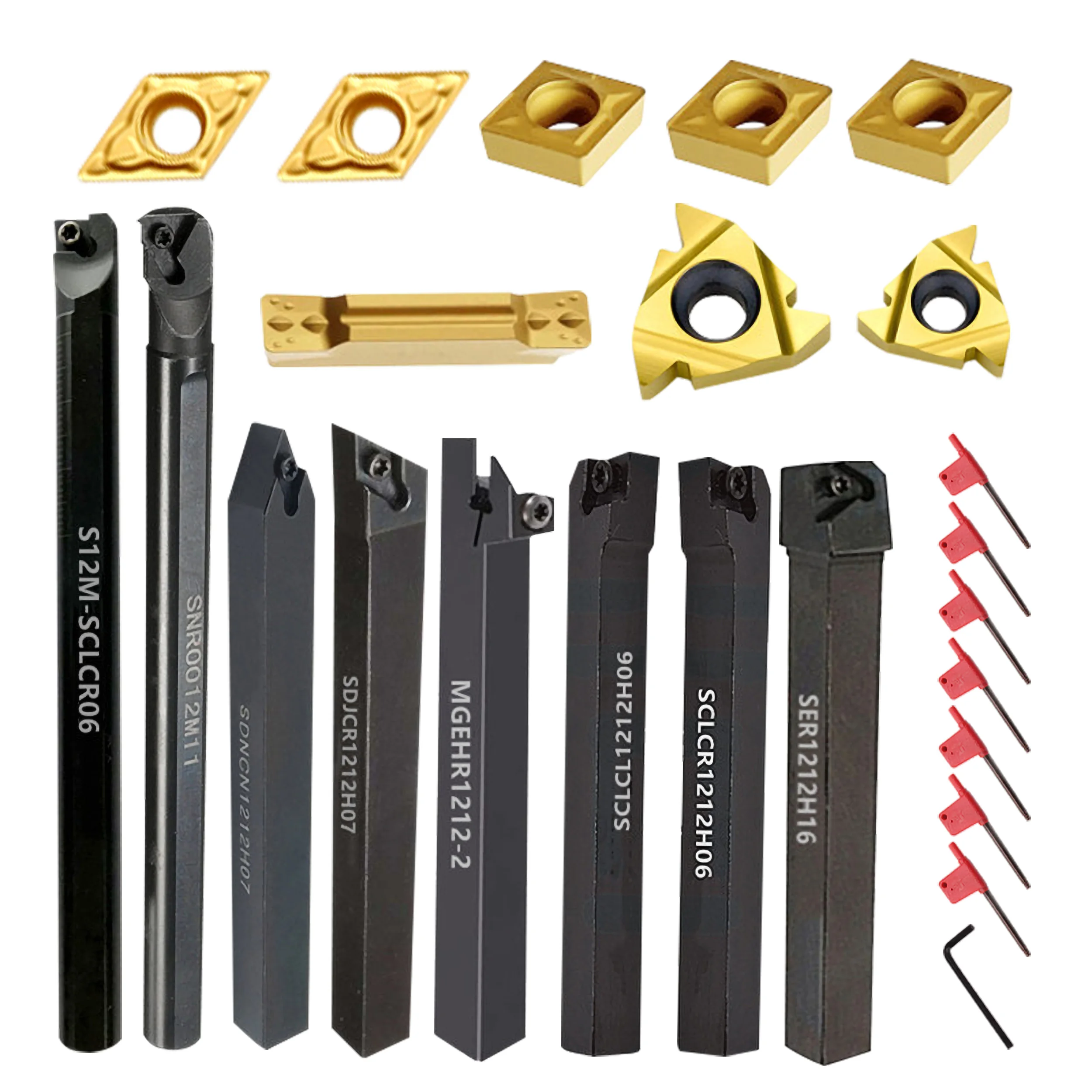 8 sets of 12MM CNC lathe tool holder boring bars, with applicable turning tools and wrenches, for turning thread tools