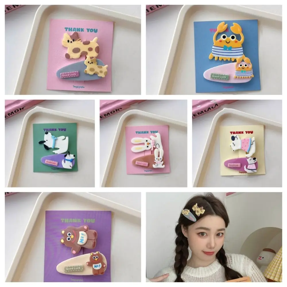 Japanese Kawaii Cartoon Mini Hair Clip Animal Candy Color Bear BB Clip Korean Style Hairpin Cute Barrettes Set Hair Styling Tool