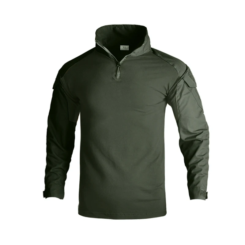 Men Softair Tactical T-Shirts Camo Long Sleeve 1/4 Zipper Assault Climbing Shirt Hiking Tops Club Prom Shirt Wear-resisting