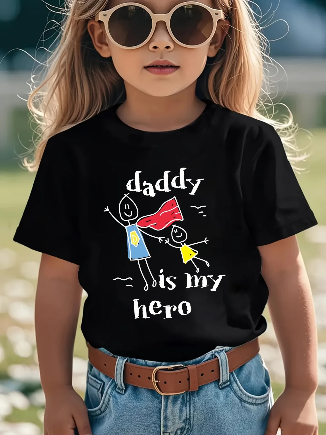 Daddy Is My Hero Super Dad Stick Figure Print Family Matching Cotton Tees Short Sleeve Tops For Mom Dad Boys Girls Daily Wear