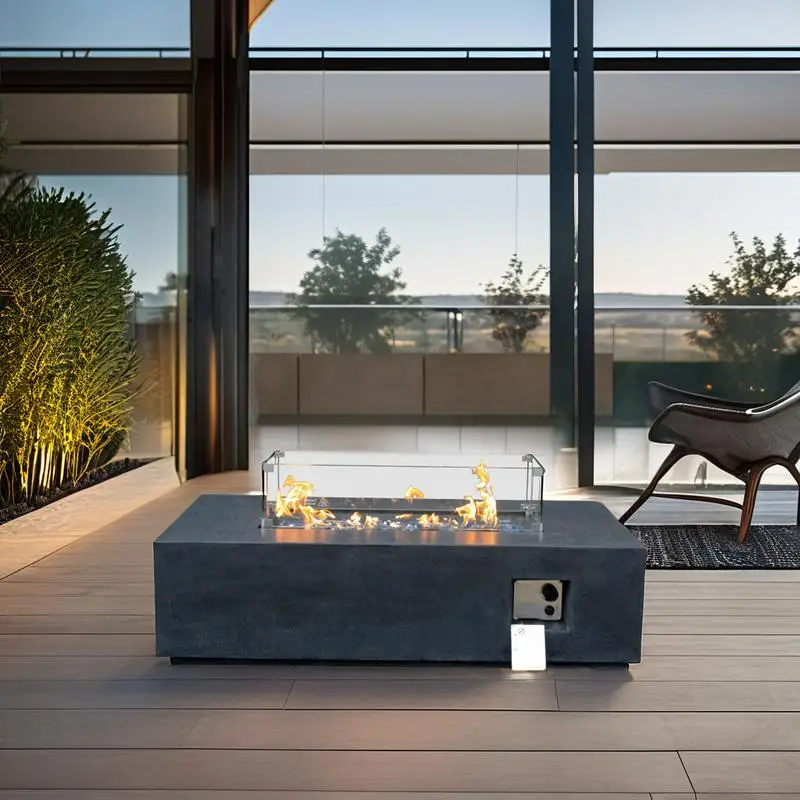 52" Outdoor Concrete Propane Gas Rectangle Fire Pit Table - Dark Gray Finish