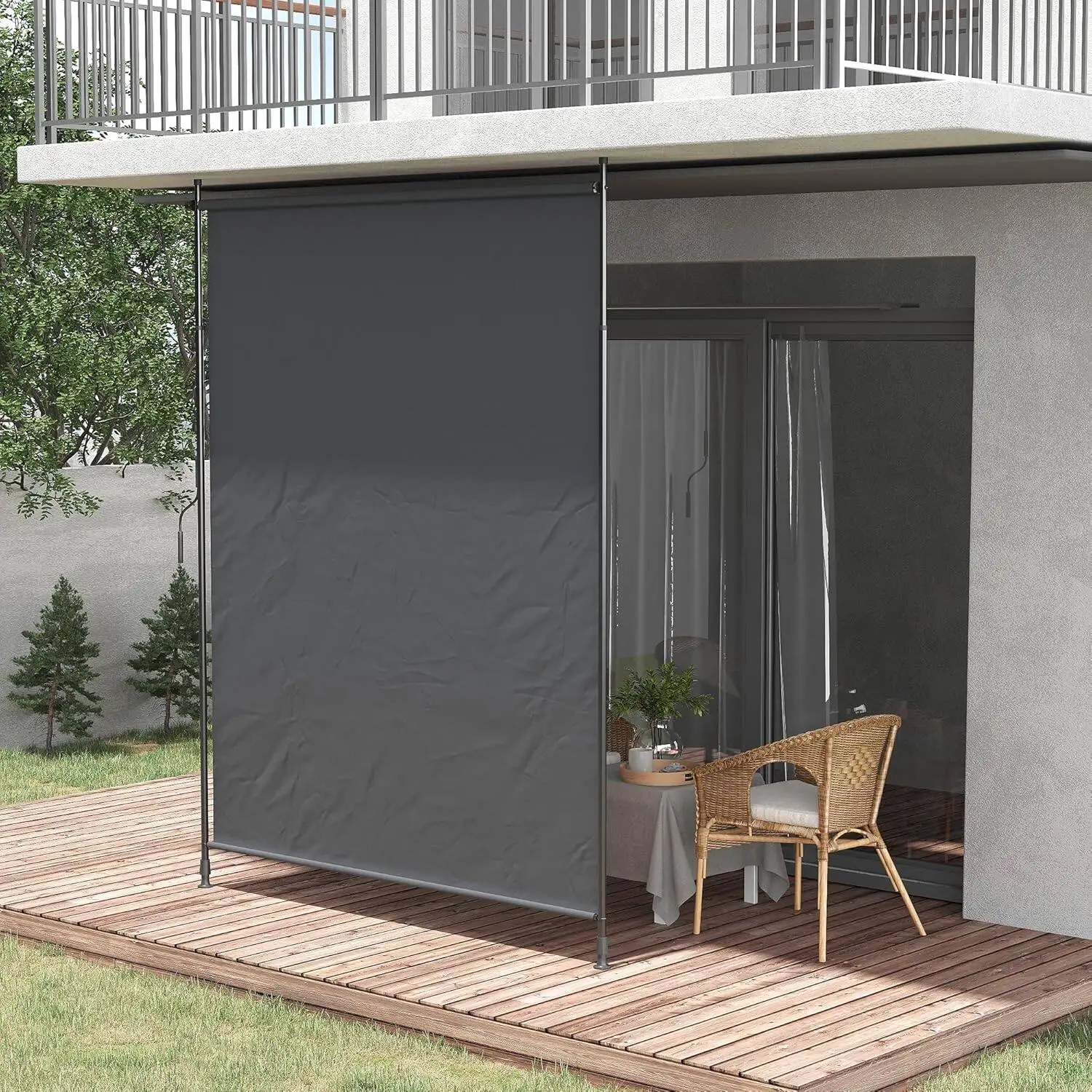 Outdoor non-punching balcony, living room, sun protection, hand-cranked pull roller shutter type lifting partition curtain
