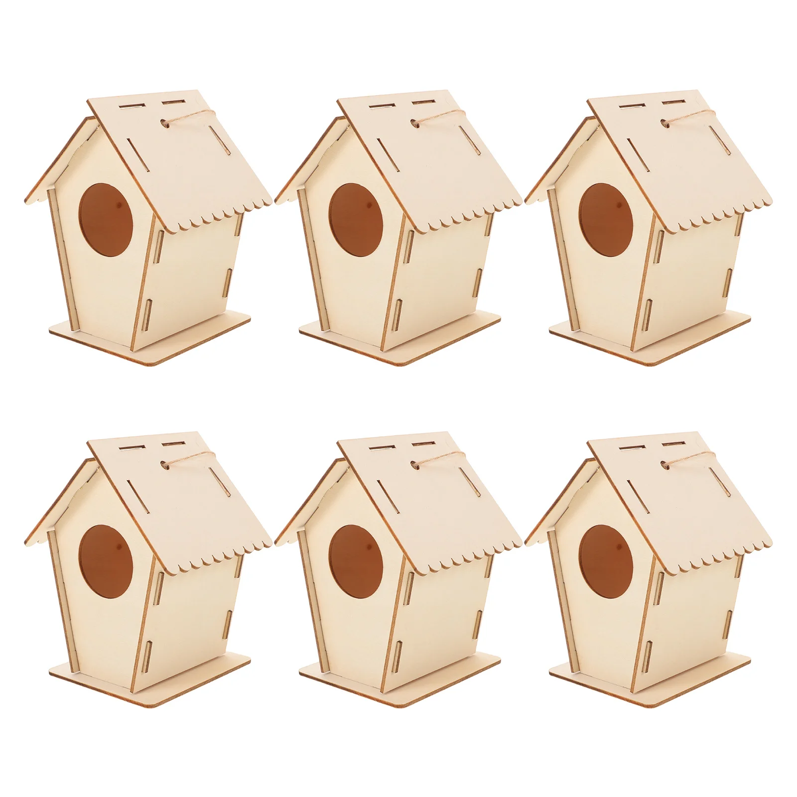 

6Pcs DIY Wooden Bird House Kit Paintable Mini Birdhouses Hanging Twine Pre-Drilled Easy Assembly Unfinished for Kids Outdoor