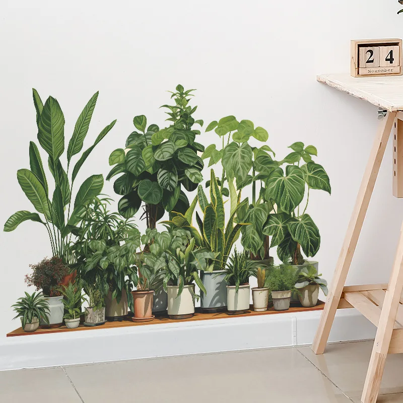 

Fresh Green Plant Potted Wall Sticker Warm Beautifying Bedroom Living Room Decor Home Decoration Waterproof Stickers & Posters