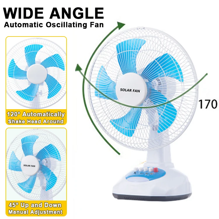 

Solar Power 16 Inch 12 Inch Fan Mini Auto Oscillating Rechargeable Desk Fan 6600mAh SB Battery Operated Portable Quiet Table Fan