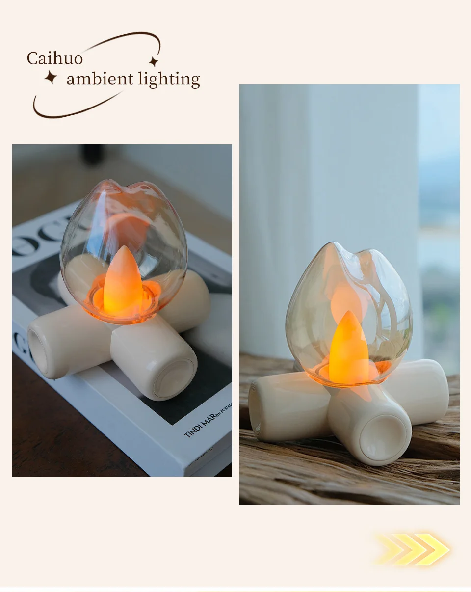 Mini Campfire Simulation Flame Night Light USB Rechargeable Table Lamp LED Candle Lamp Bedroom Decor Atmosphere Lamp Gift