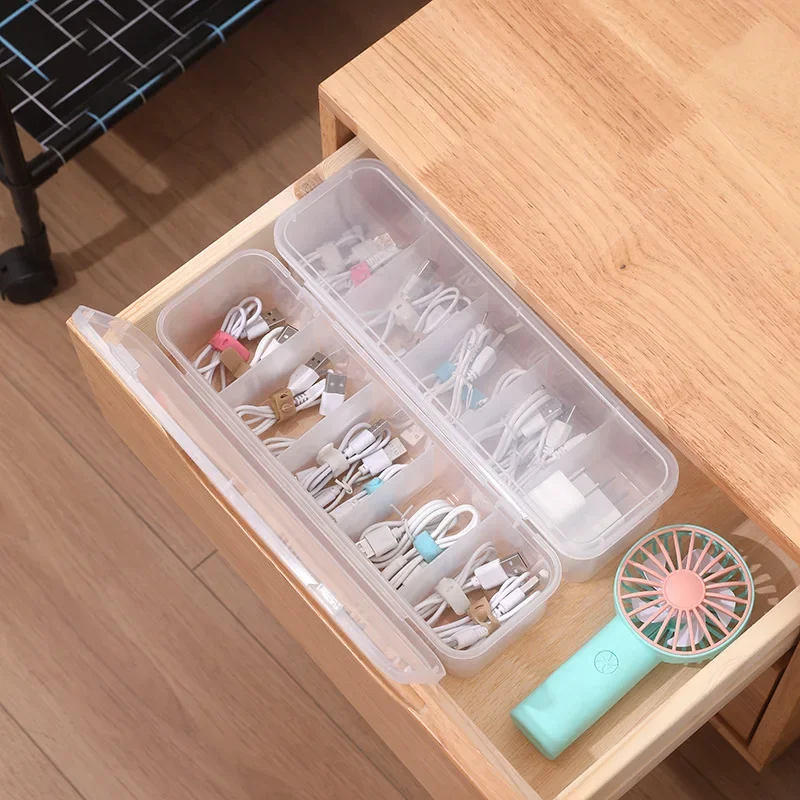 1Pc Desktop Data Wire Storage Box Transparent Plastic Boxes for Charge Cable USB Power Wire Organizer Home Accessories Container