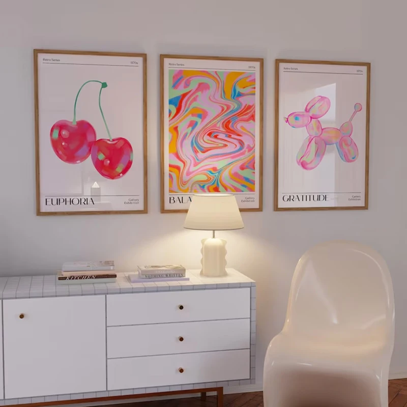Ensemble d'art mural rétro de 3 imprimés, affiche holographique tendance rétro Euphoria abstraite, affiches dégradées colorées, décor de pièce esthétique
