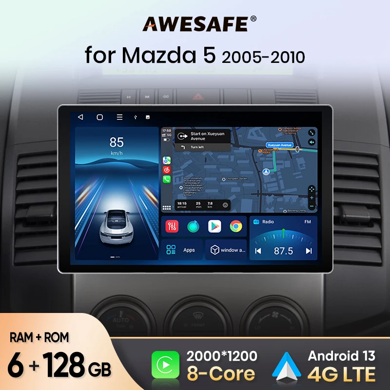 AWESAFE V3 Plus 2K Android 13 Wireless CarPlay Android Auto for Mazda 5 2005 2006 2007 2008 2009 2010 7870 Car Radio